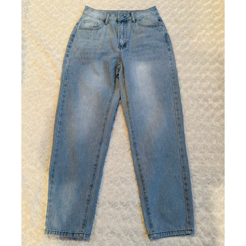 Shein Womens High Rise Mom Straight Jeans Cotton Blue Denim Sz 26